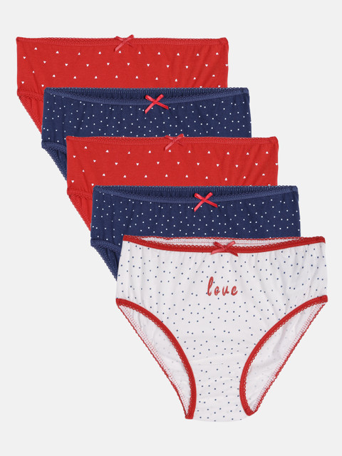 

mothercare Girls Set of 5 Printed Pure Cotton Basic Briefs, Red