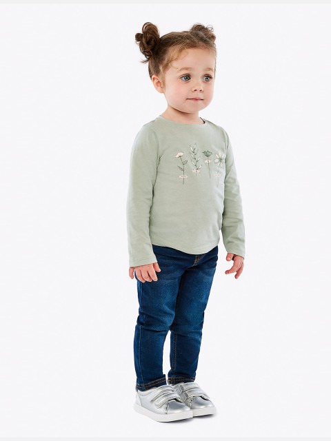 

mothercare Girls Green Floral Printed Pure Cotton T-shirt