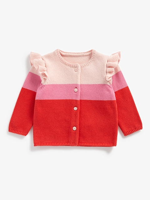 

mothercare Girls Red & Pink Combed Cotton Colourblocked Cardigan