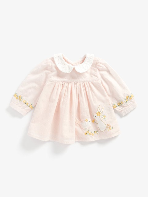 

mothercare Infant Girls Pink & White Self Design Embroidered Pure Cotton Allipque Top