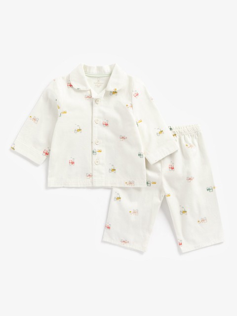 

mothercare Infant Boys White Printed Pure Cotton Night suit