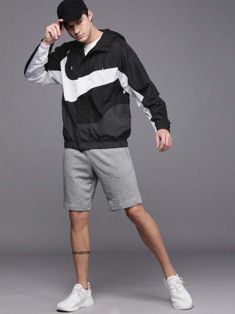 

Nike Men Black White Brand Logo Sportswear Swoosh Woven Lined Sporty Jacket