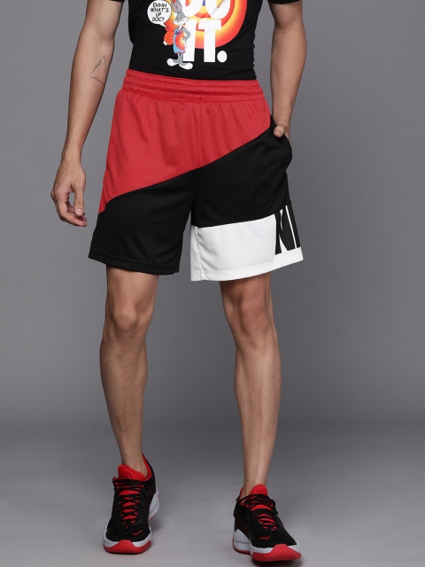 

Nike Men Red & Black Colourblocked Mid-Rise Basketball Sports Shorts