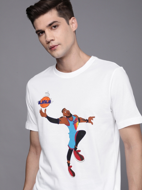 

Nike Men White & Blue Graphic Print AS LeBron x Space Jam Dri Fit FA Basketball T-Shirt