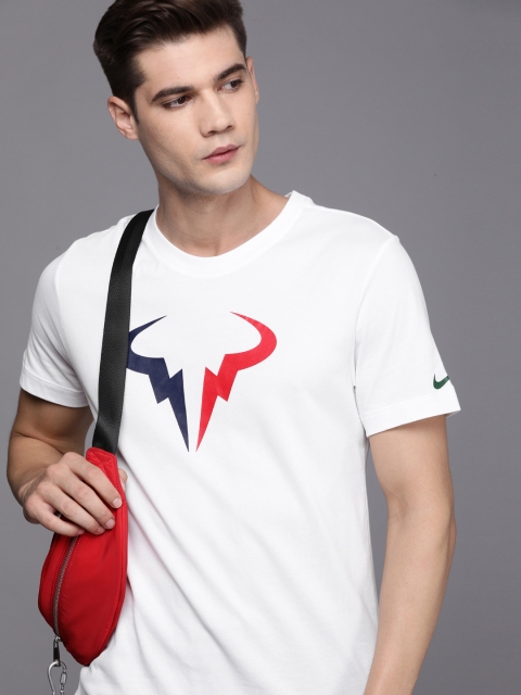 

Nike Men White & Red Graphic Print AS Court Dri-Fit Rafa Seasonal Tennis T-Shirt