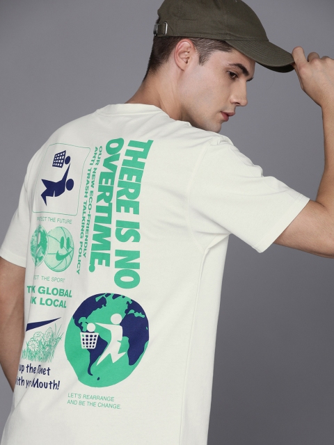 

Nike Men Off White & Green Typography Printed Basketball T-shirt