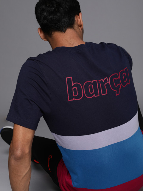 

Nike Men Blue Lavender Barcelona FCB M NK TEE VOICE Colourblocked Pure Cotton T-shirt