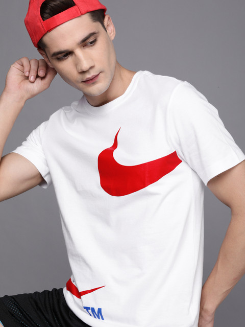 

Nike Men White & Red Brand Logo Printed SW TEE STMT GX Cotton T-shirt