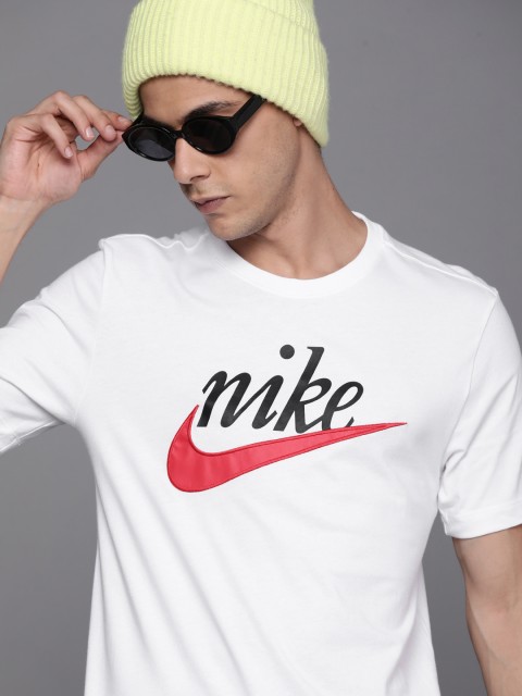 

Nike Men White Brand Logo Printed SWOOSH 50 HBR Pure Cotton T-shirt