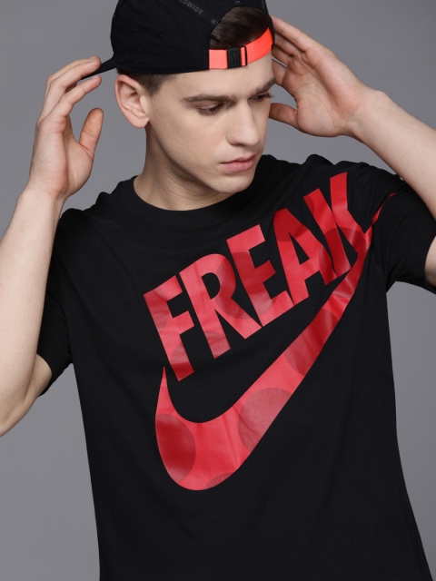 

Nike Men Black & Red Brand Logo Print Dri-FIT Giannis Freak Basket Ball T-shirt