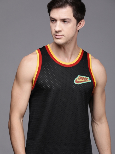 

Nike Men Black Self Design AS Giannis Mesh Jersey Freak Basketball T-shirt