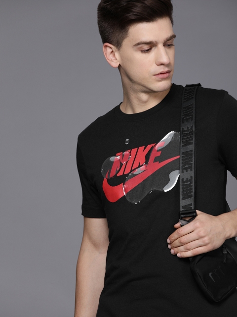 

Nike Men Black Brand Logo Printed Pure Cotton T-shirt
