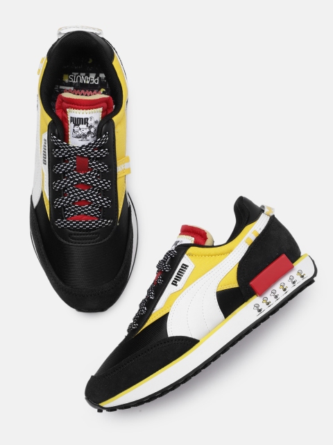 

Puma Boys Black & White Colourblocked PEANUTS Future Rider Youth Trainers Sneakers