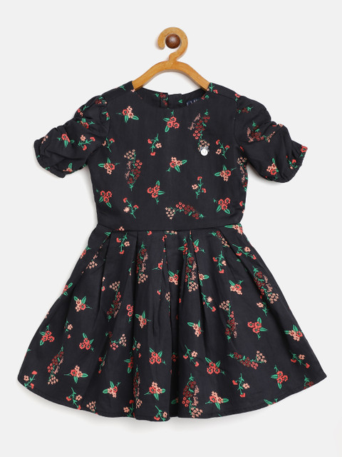 

Allen Solly Junior Girls Black & Peach-Coloured Floral Cotton Fit & Flare Dress