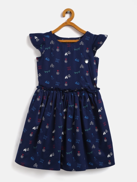 

Allen Solly Junior Girls Navy Blue & White Cotton Circus Print Fit & Flare Dress