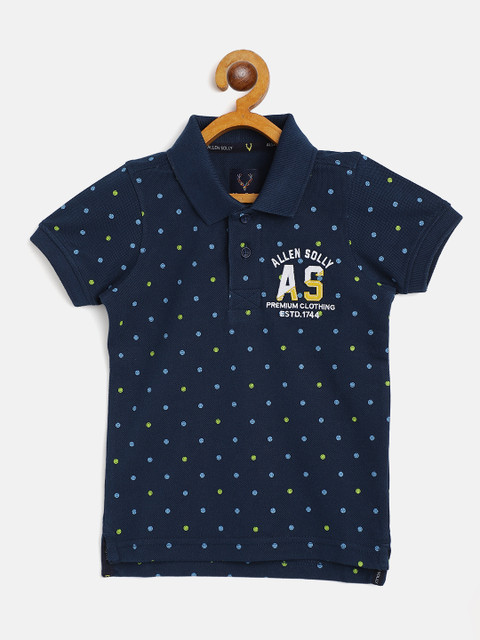 

Allen Solly Junior Boys Navy & Lime Green Ditsy Print Polo Collar Cotton T-shirt, Navy blue