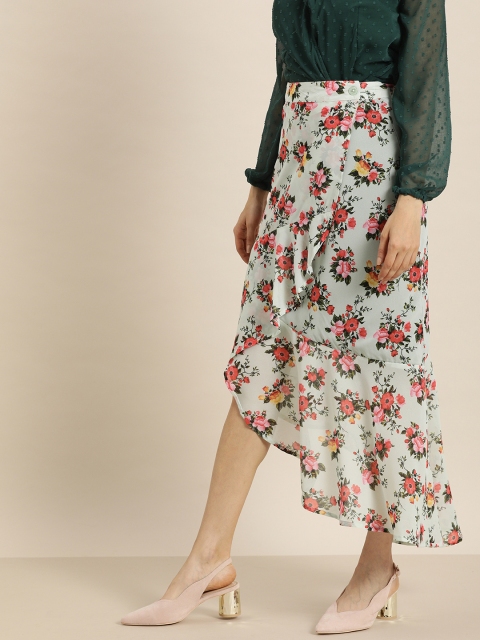 

Moda Rapido Women Green & Pink Floral Printed Tulip Skirt