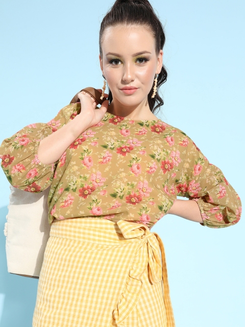 

Moda Rapido Women Chic Brown Floral Fantasy Top