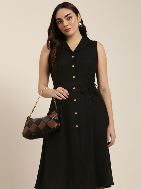 

Moda Rapido Women Black Solid Shirt Dress