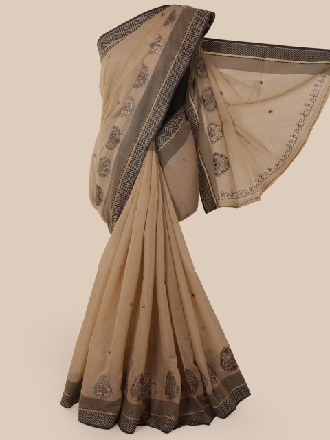 

Pothys Beige & Brown Ethnic Motifs Chanderi Saree