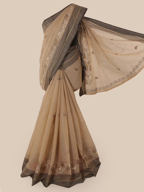 

Pothys Beige & Brown Ethnic Motifs Chanderi Saree