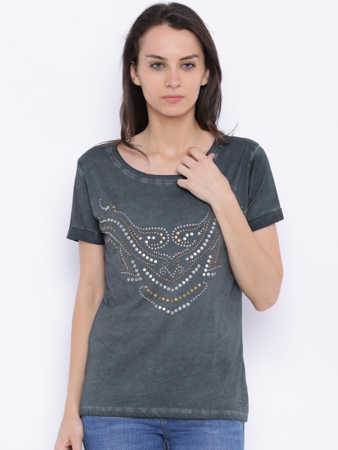 

Pepe Jeans Women Navy Blue Solid Round Neck T-shirt