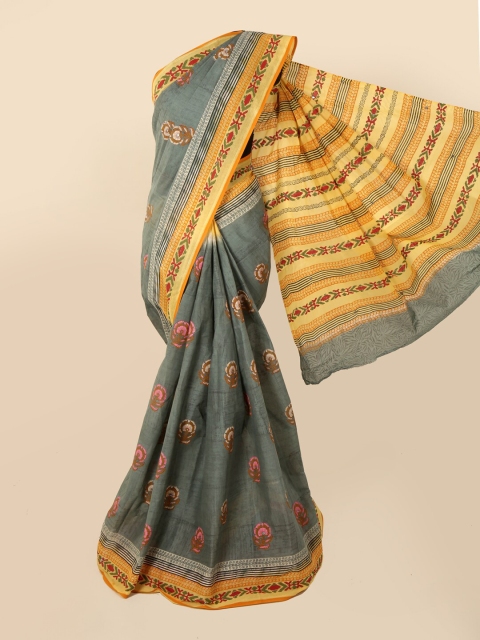 

Pothys Grey & Yellow Floral Pure Cotton Saree