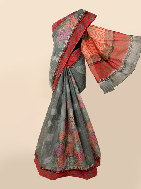 

Pothys Grey & Red Striped Pure Cotton Saree