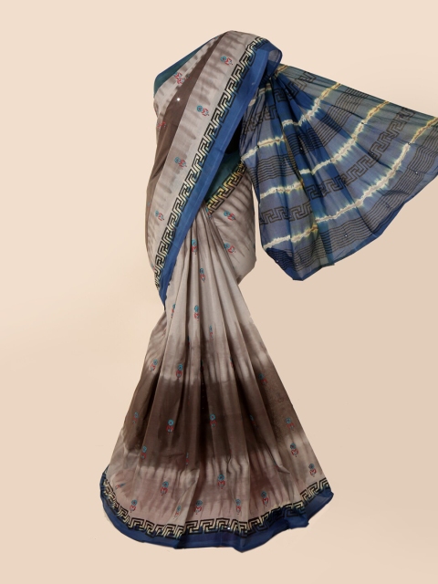 

Pothys Beige & Brown Floral Mirror Work Pure Cotton Saree