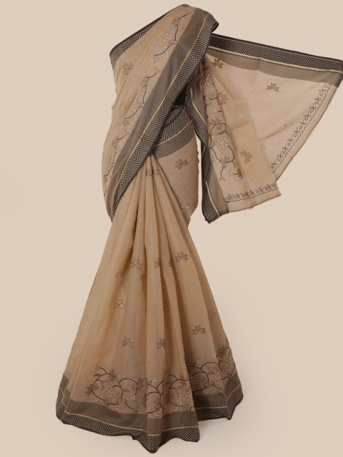 

Pothys Beige & Brown Ethnic Motifs Chanderi Saree