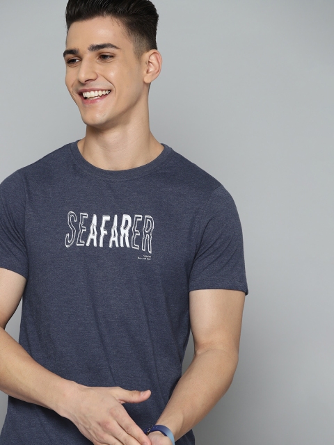 

Mast & Harbour Men Navy Blue & White Typography Printed T-shirt