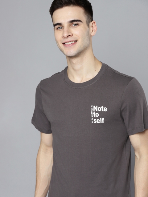 

Mast & Harbour Men Charcoal Grey Solid Pure Cotton T-shirt