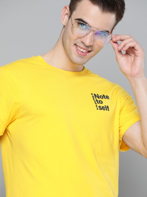 

Mast & Harbour Men Yellow Solid Cotton Handcrafted T-shirt