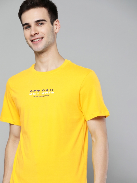 

Mast & Harbour Men Yellow Typography Printed Pure Cotton T-shirt