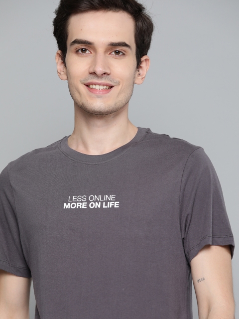 

Mast & Harbour Men Charcoal & White Typography Printed T-shirt