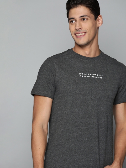 

Mast Harbour Men Charcoal Grey Pure Cotton Printed Detail Pure Cotton T-shirt