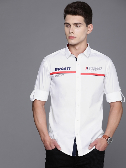 

Ducati Men White & Red Striped Casual Shirt