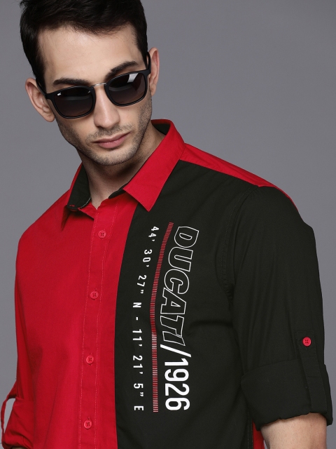 

Ducati Men Red & Black Opaque Colourblocked Pure Cotton Casual Shirt