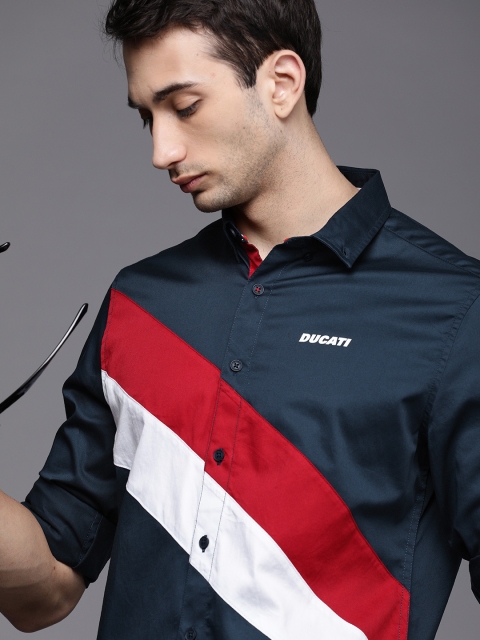 

Ducati Men Navy Blue & Red Opaque Colourblocked Casual Shirt