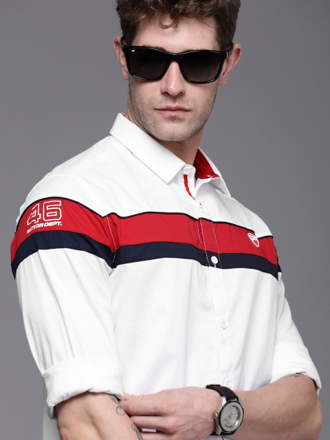 

Ducati Men White Horizontal Striped Opaque Casual Shirt