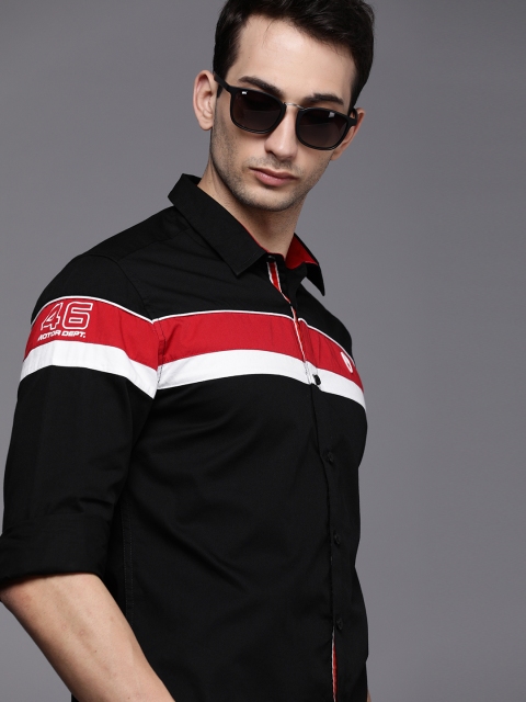 

Ducati Men Black & Red Horizontal Striped Opaque Casual Shirt