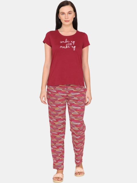 

Zivame Women Red & Yellow Printed Night suit