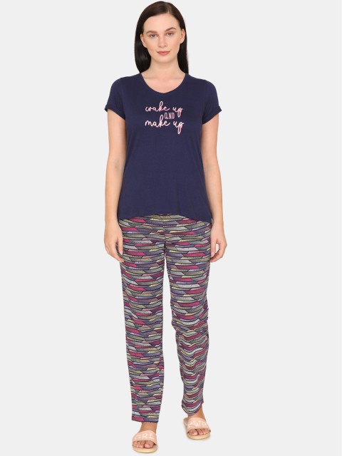 

Zivame Women Blue Pure Cotton Printed Night Suit