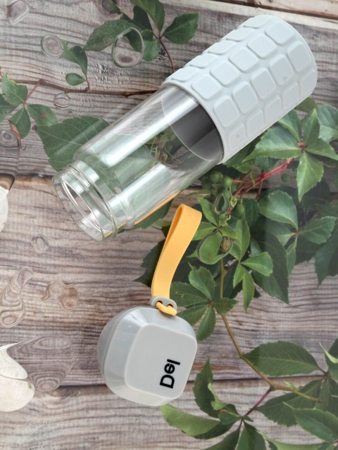 

YOYOSO Grey & Transparent Glass Water Bottle With Silicon Cover 350 ml