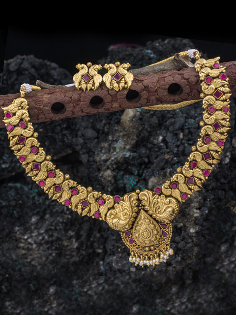 

Alankruthi Gold-Plated Stone-Studded Temple Jewellery Set