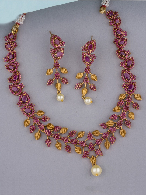 

Alankruthi Gold-Plated Pink Studded & Beaded Jewellery Set, Multi