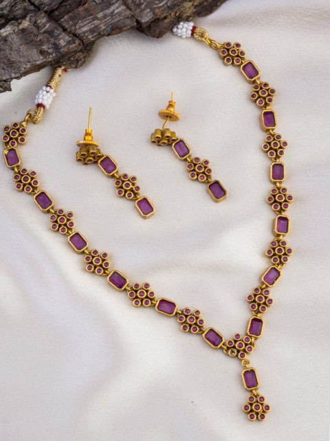 

Alankruthi Gold-Plated Pink CZ-Studded Temple Jewellery Set