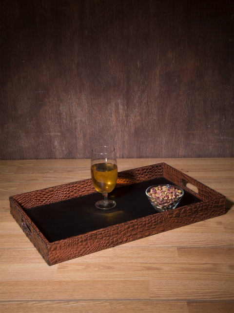

IMUR Tan Brown & Black Textured Genuine Leather Tray