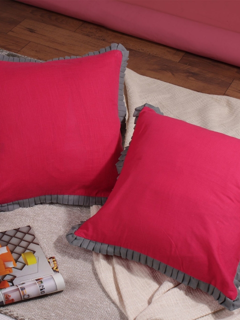 

Molcha Pink & Grey Set of 2 Handcrafted Square Cushion Covers