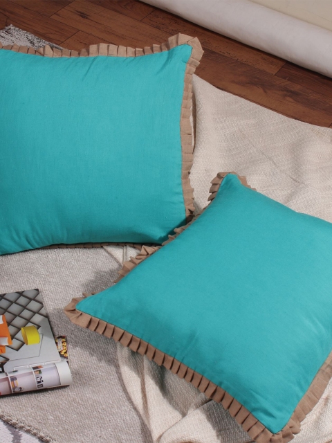 

Molcha Blue & Brown Set of 2 Handcrafted Square Cushion Covers